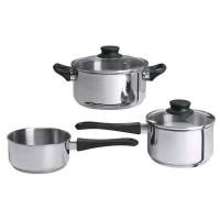 Batterie de cuisine, 3 pièces (faitout et ces deux casseroles avec couvercle) verre/acier inoxydable à 16.99 €