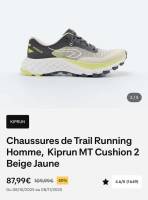 KIPRUN Chaussures Trail Running Homme, Mt Cushion 2 Beige Jaune à 87.99 €