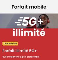 Forfait mensuel illimité 5G+, 100 Go partageable avec SFR Multi (100 Go Europe, DOM, +30 Go dans 71 pays - Engagement 24 mois) à 39.99 €