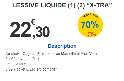 Promo Lessive Liquide X-Tra Total 3+1 chez E.Leclerc