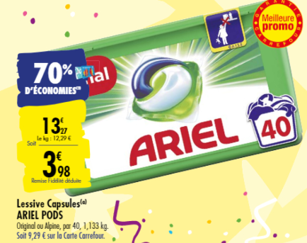 Promotion du catalogue carrefour remise fidélité ariel pods 