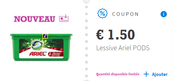 Bon de réduction sur la lessive Ariel pods