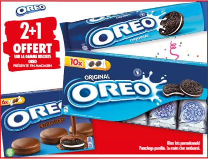 Promotion du catalogue carrefour 2+1 gratuit gamme biscuits Oreo