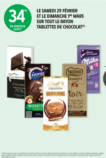 Promotion 34% sur tout les chocolat intermarché hypermarché