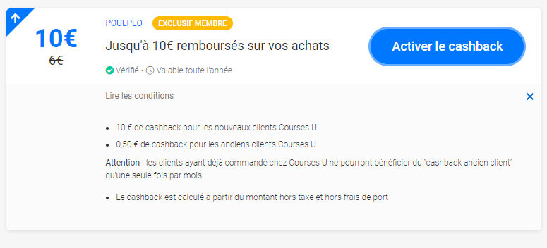 Cashback poulpeo drive u remboursement