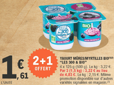 Yaourt les 300 & bio promo e.leclerc