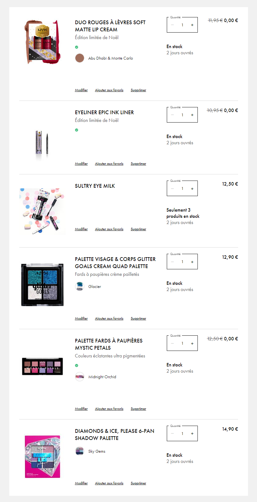 NYX 3 produits achetés 3 produits OFFERTS - Courses à petits prix