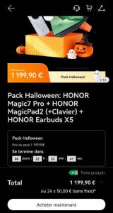 Pack Halloween (Plus de 500€ de cadeaux) : HONOR Magic7 Pro + MagicPad2 + Clavier + Earbuds X5 (-20€ via 2000 points) à 1179.9 €