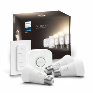 Kit de démarrage Philips Hue : 3 Ampoules connectées E27 White + Pont de connexion + Télécommande Variateur à 59.99 €