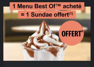 Un sundae offert pour l’achat d’un menu Best Of à 0 €