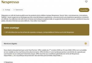 [Visa Premier] 20% de réduction sur les Capsules Nespresso (visa.fr) à 0 €