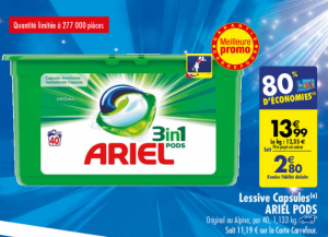 Lessive capsules Ariel Pods 1,00€ au lieu de 13,99€ 