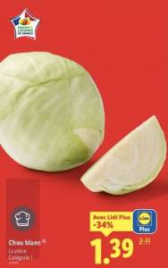 [Lidl+] Chou Blanc, Origine France - La pièce à 1.39 €