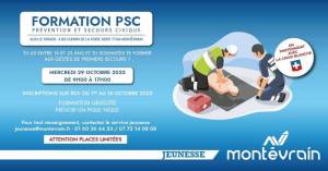 Formation Premier Secours Citoyen (PSC) gratuite pour les jeunes de 14 à 25 ans - Montévrain (77) - montevrain.fr à 0 €