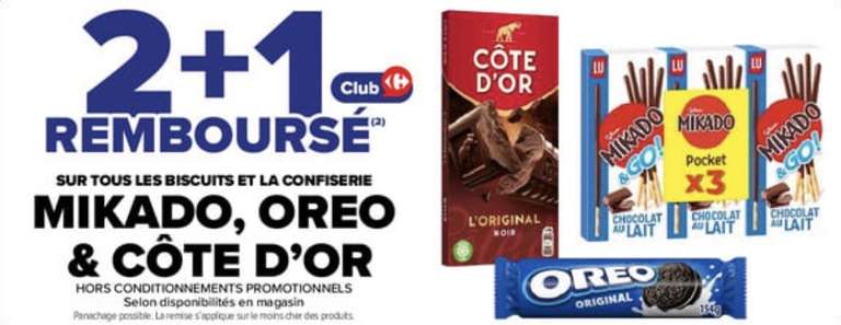 2 + 1 remboursé en avantage carte sur tout Mikado / Oreo / Côte d’or à 0 €