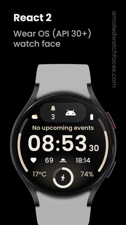 Cadran smartwatch React 2 Watch Face gratuit sur Android (Dématérialisé - Wear OS) à 0 €