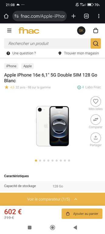 Iphone 16e à 602 €