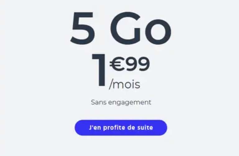 Forfait mobile Cdiscount Mobile Appels/SMS/MMS illimités + 5 Go de Data 4G (Sans engagement) à 1.99 €