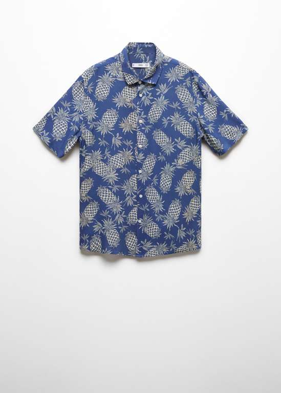 Chemise Mango Regular-Fit imprimé Ananas, manches courtes - 100% viscose, coloris bleu à 9.99 €