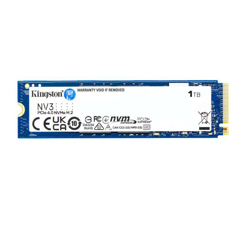 SSD Interne Kingston NV3 1 To PCIe 4.0 NVMe M.2 2280 à 58.39 €