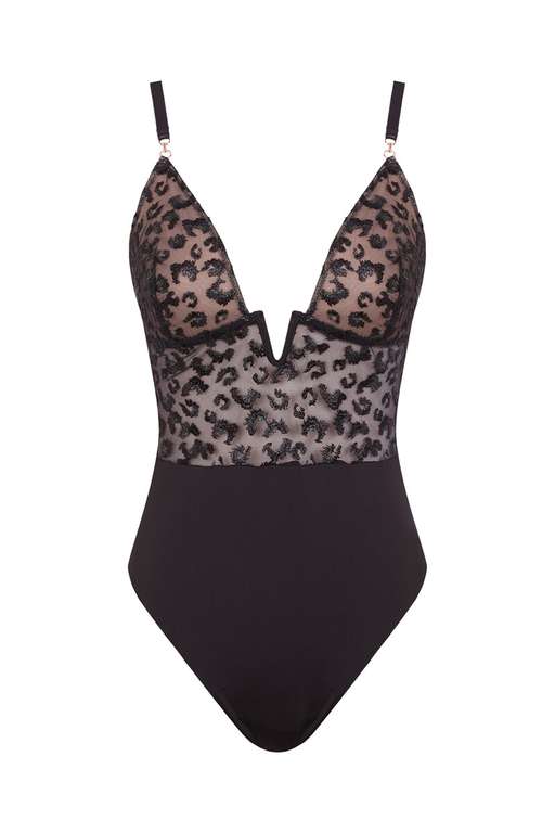 Body en tulle brodé à imprimé animal noir - Tailles M et L à 21.99 €