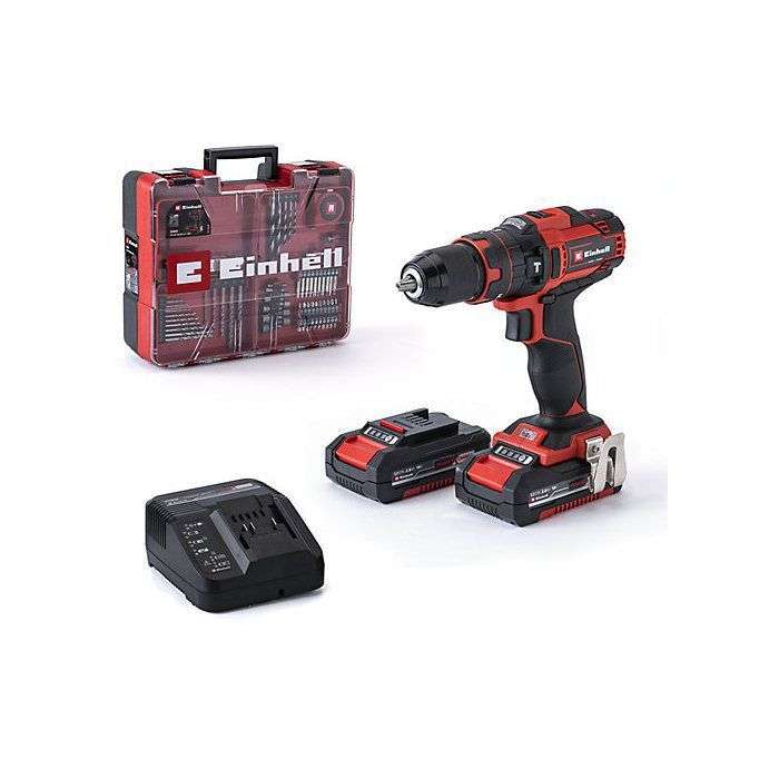 Einhell Perceuse Visseuse à percussion sans fil TE-CD 18/40 Li-i + 64 Accessoires PXC (18V) Livré avec 2 Batteries 2Ah, Chargeur à 99.95 €