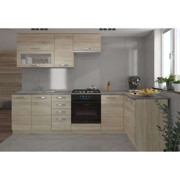LASSEN Cuisine complète d'angle 240x165 cm avec plan de travail - Angle réversible - Décor chêne sonoma à 659.99 €