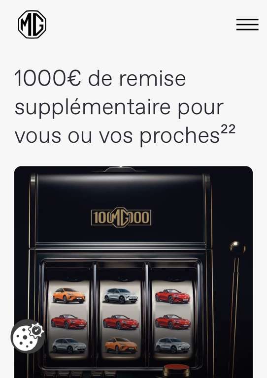 Remise de 1000€ sur l’achat d’un vehicule MG neuf (sur presentation d’une carte grise Mg). Exemple hybride MG3 standard a 18 990€ à 18990 €