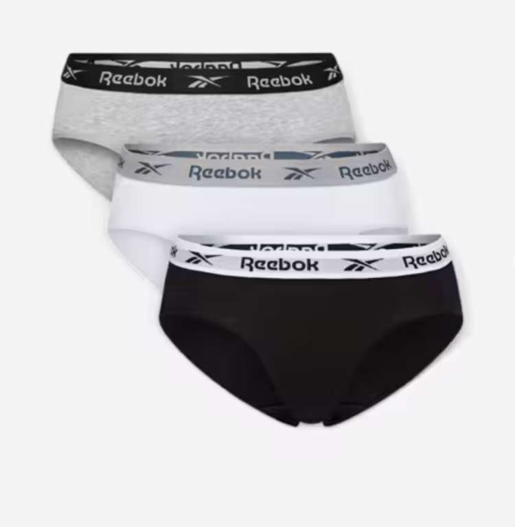 Reebok Lot de 3 culottes femme, noir/blanc/gris - tailles S a L à 9.99 €