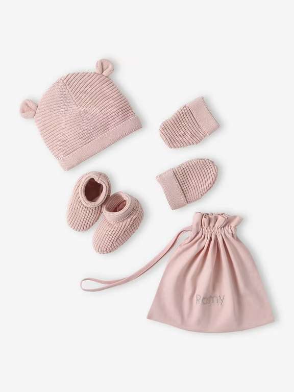 Ensemble naissance bébé 12-18M Rose/Bleu/Blanc + pochon personnalisé à 8.99 €