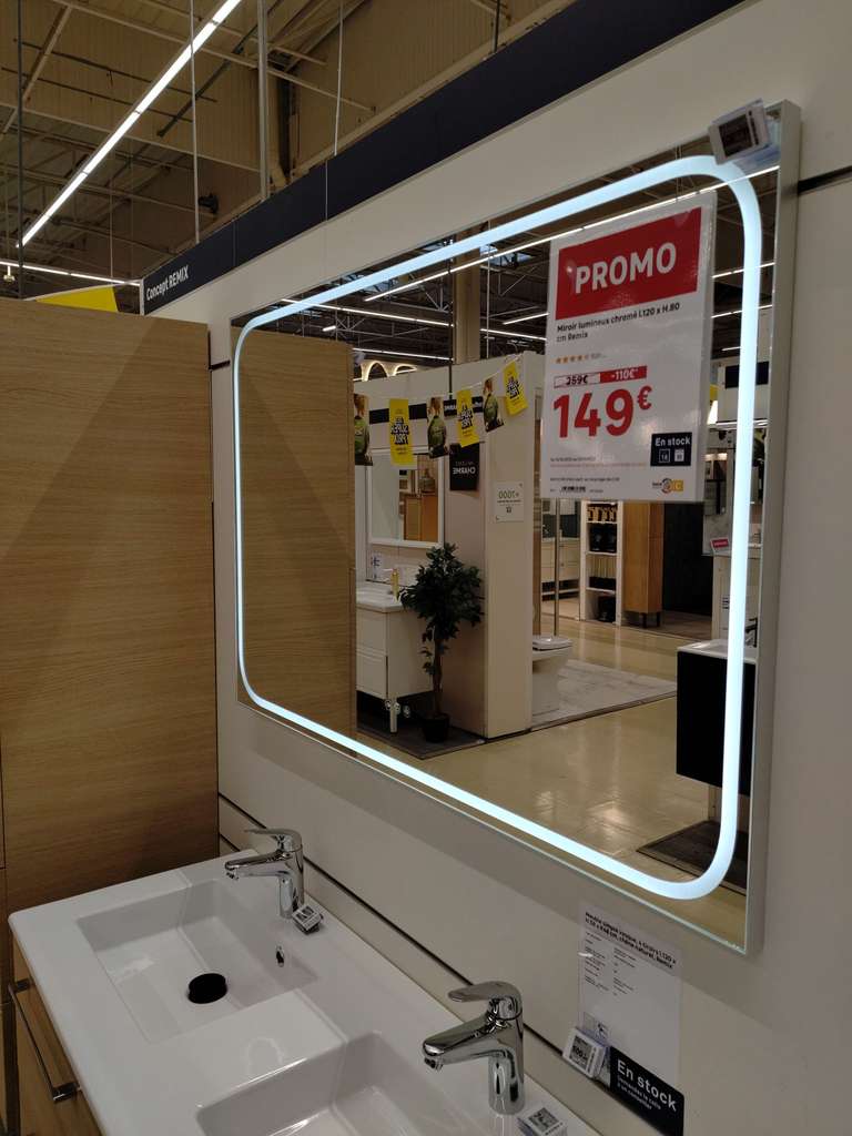 Miroir lumineux anti buée 120x80 à 149 €