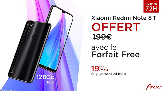 Xiaomi Redmi Note 8 T 128 Go noir Gratuit !!