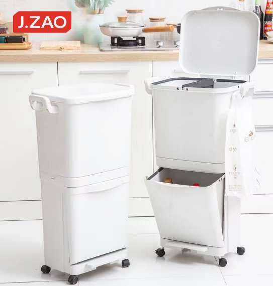 Poubelle de tri à roulettes J.Zao - 45L, Couvercle amovible (25,19€ pour les nouveaux clients) à 27.19 €