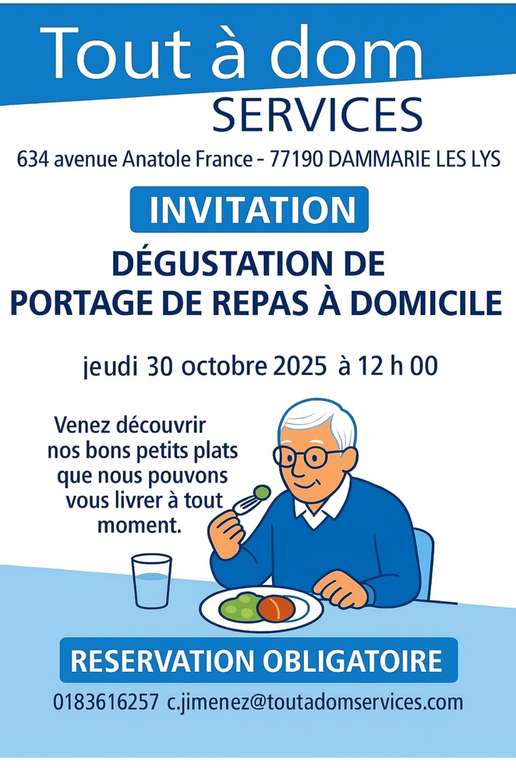 Dégustation gratuite de portage de repas à domicile - Dammarie-les-Lys (77) à 0 €