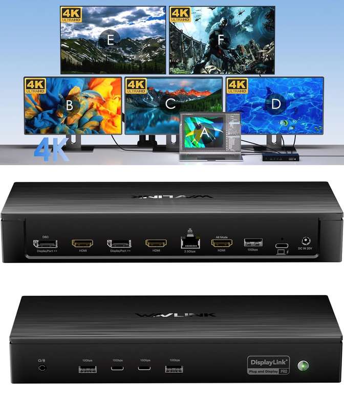 Hub USB-C Wavlink DL7400 Pro 5 - Affichage 5 écrans en simultané, en FHD/60Hz (Vendeur tiers) à 169.99 €