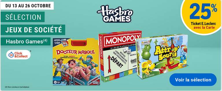 25% en tickets E.Leclerc sur une Sélection Hasbro - Ex: Jeu de société Puissance 4 (via 3.00€ en Tickets E.Leclerc ) à 8.99 €