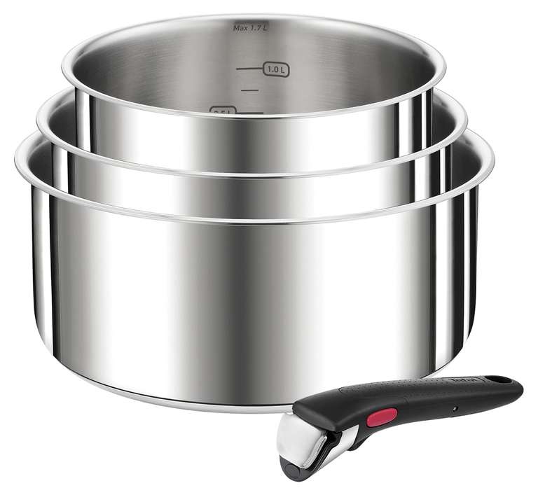 Lot Tefal Inox complet -44% 3 casseroles + 1 poignet à 58.99 €