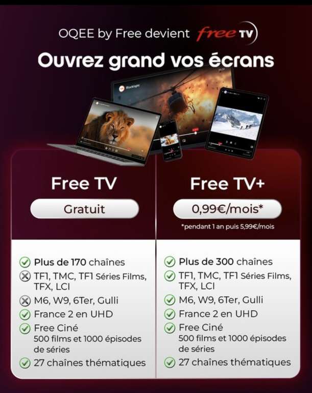 Free TV / plus de 170 Chaînes TV à 0 €
