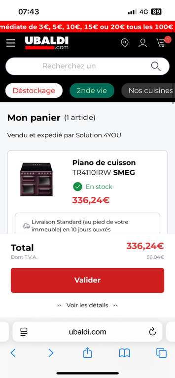 Piano de Cuisson SMEG à 336 €