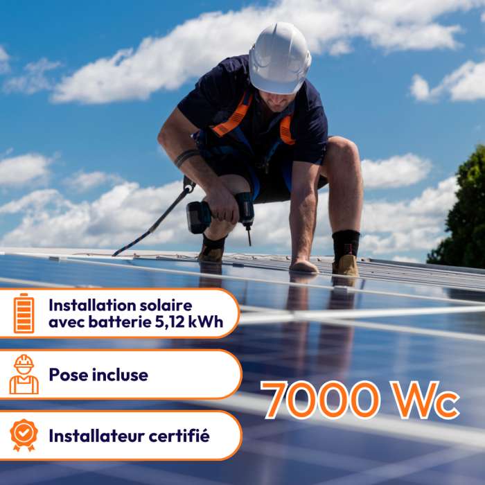 Centrale Solaire Photovoltaïque 7000 Wc avec Batterie - Pose incluse à 7476 €