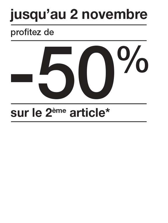 50% sur le second article (Pulls & gillets) à 0 €