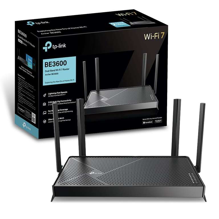 TP-Link Archer BE3600 Routeur WiFi 7, Routeur WiFi BE 3600 Mbps bi-Bande, 2 Ports 2.5G à 64.99 €