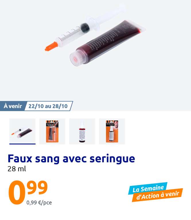 Faux sang avec seringue - 28ml à 0.99 €