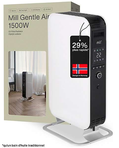 [Membres C-Casto] Radiateur à bain d'huile 1500 W, pour 22 m², blanc, Mill Air 1500W AB-H1500DN (via ODR 40€) à 155.42 €