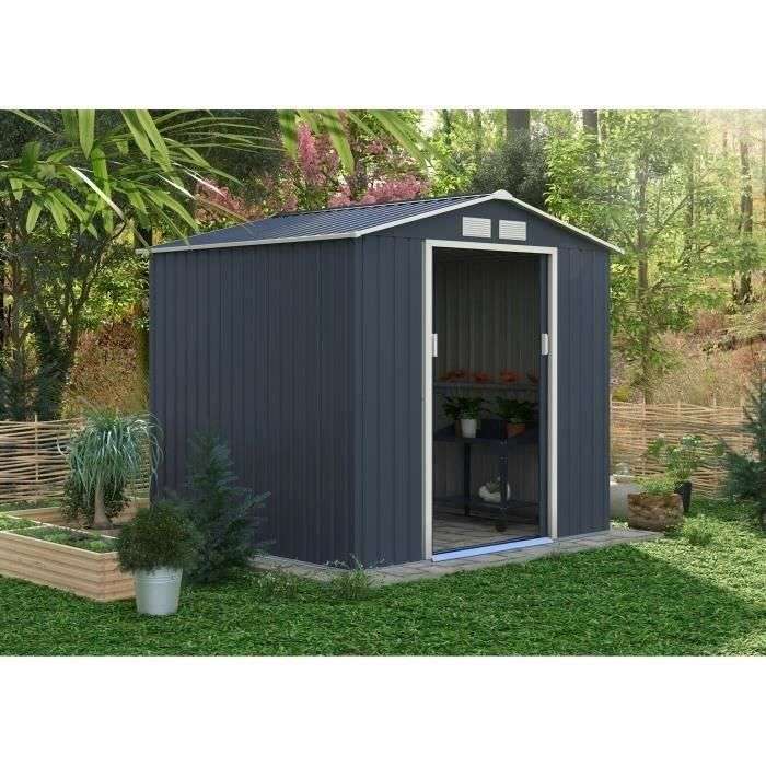 Abri de jardin Archer B en métal 4,07 m² - 213 x 191 x 195 cm, MARS, Kit d'ancrage inclus, 2 portes coulissantes, Gris à 219.99 €