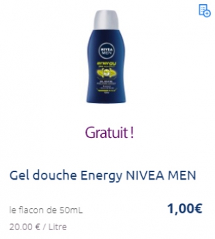 Gel douche Energy Nivea Men GRATUIT ( Valable partout )