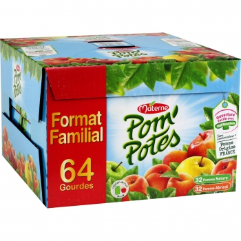 Compotes en gourde pomme/pomme-abricot Pom'Potes 16,28€ les 256 gourdes au lieu de 87,60€