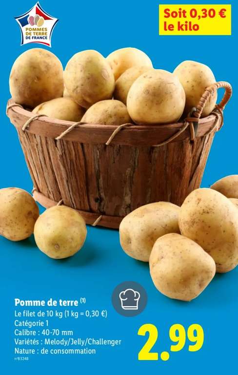 2.99€ le filet de 10kg de pommes à terre à 2.99 €