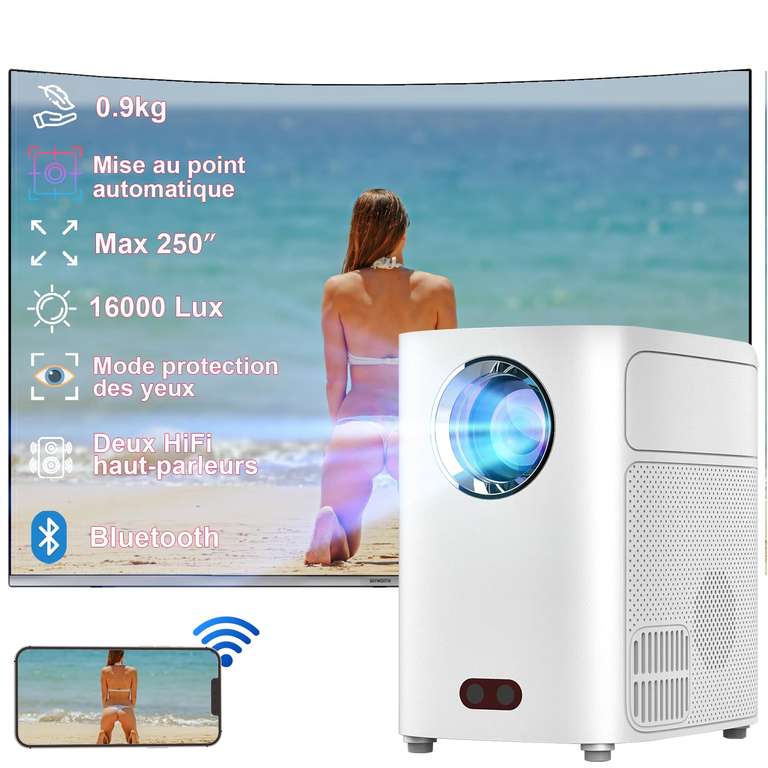 Vidéoprojecteur 4K - 16000 lux, Double Haut-Parleur Hi-FI VenirCool (vendeur tiers) à 29.99 €