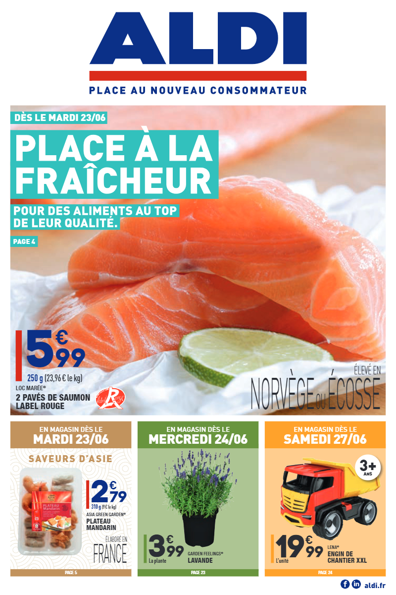 Catalogue Aldi Place à la fraîcheur du 23 juin au 30 juin sur Courses à petits prix.
